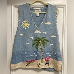 Nwt Vintage VTG Mandal Bay Womens Blue
Embroidered Sleeveless Pullover Sweater